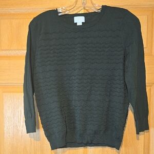 CeCe Dark Green Wave Pattern Crew Neck Sweater